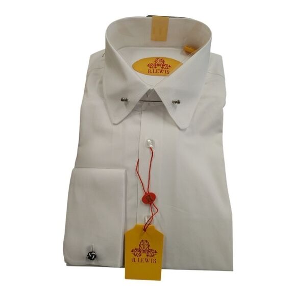 MEN'S ROBERT LEWIS WHITE 100% COTTON ROUNDED TIE PIN COLLAR DRESS SHIRT. RL592D. - Picture 2 of 6